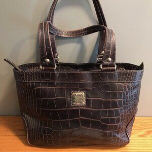 Dooney & Bourke Croc Alligator Embossed Large Hobo Handbag Brown